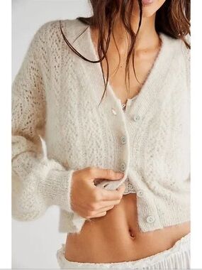 Free People Amelia Cardi Cardigan Sweater Oatmeal Alpaca Size Mediun
